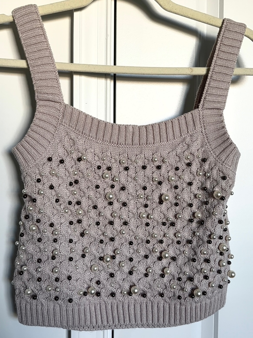 Zara Beaded Knit Tank Top in Light Mauve